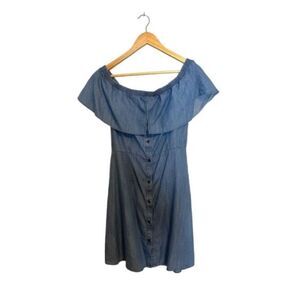 Tommy Hilfiger Blue Chambray Ruffle Mini Dress Size 6